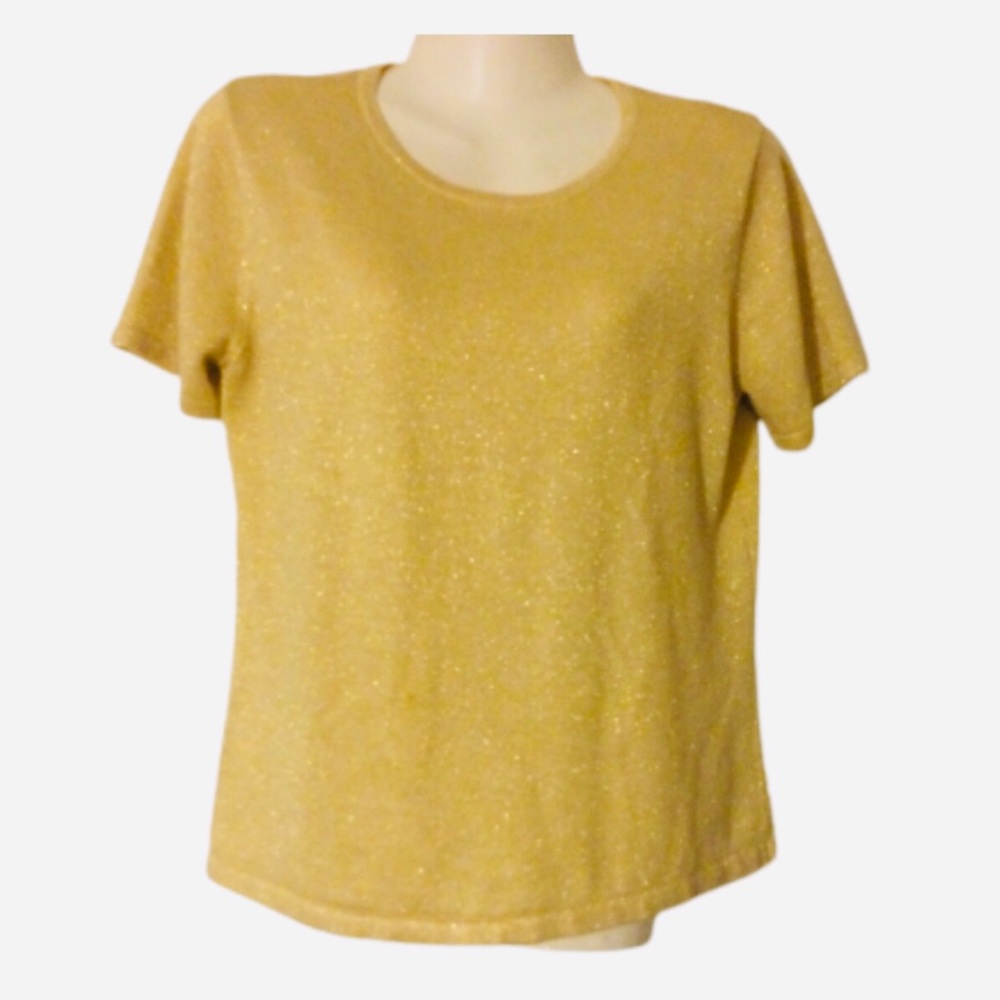 Tshirt Villager Glitter Gold Round Yellow Glitter Blouse Tee M